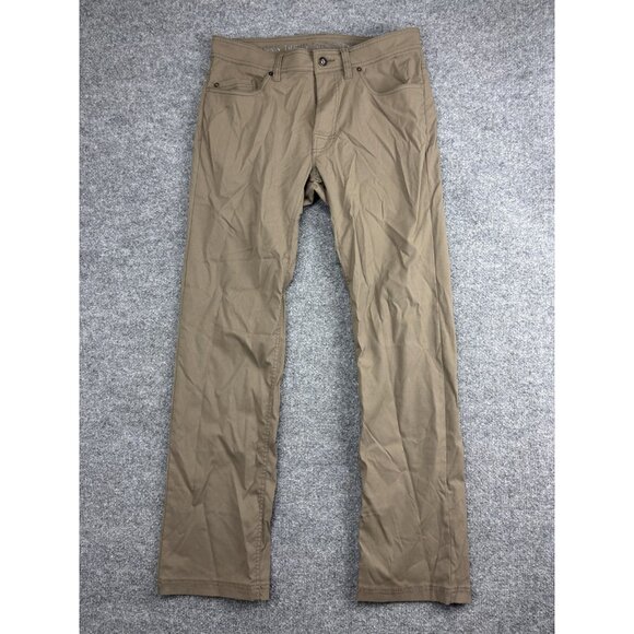prAna Pants Mens 32x32 Khaki Slim Fit Stretch Nylon 5-Pocket Hiking Travel - Picture 1 of 9
